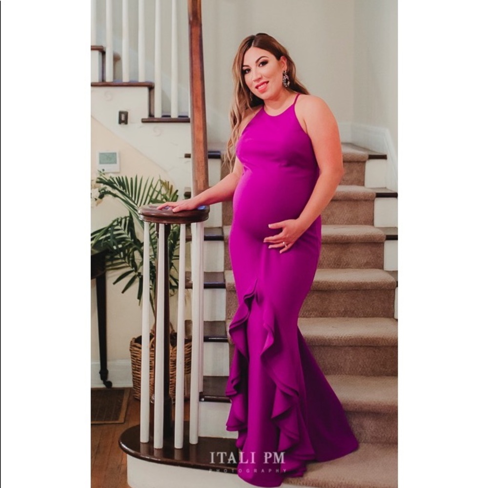 Belle Badgley Mishka Cree neck ruffle gown size 8